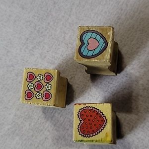Set of 6 Mini Heart Wooden Rubber Stamps